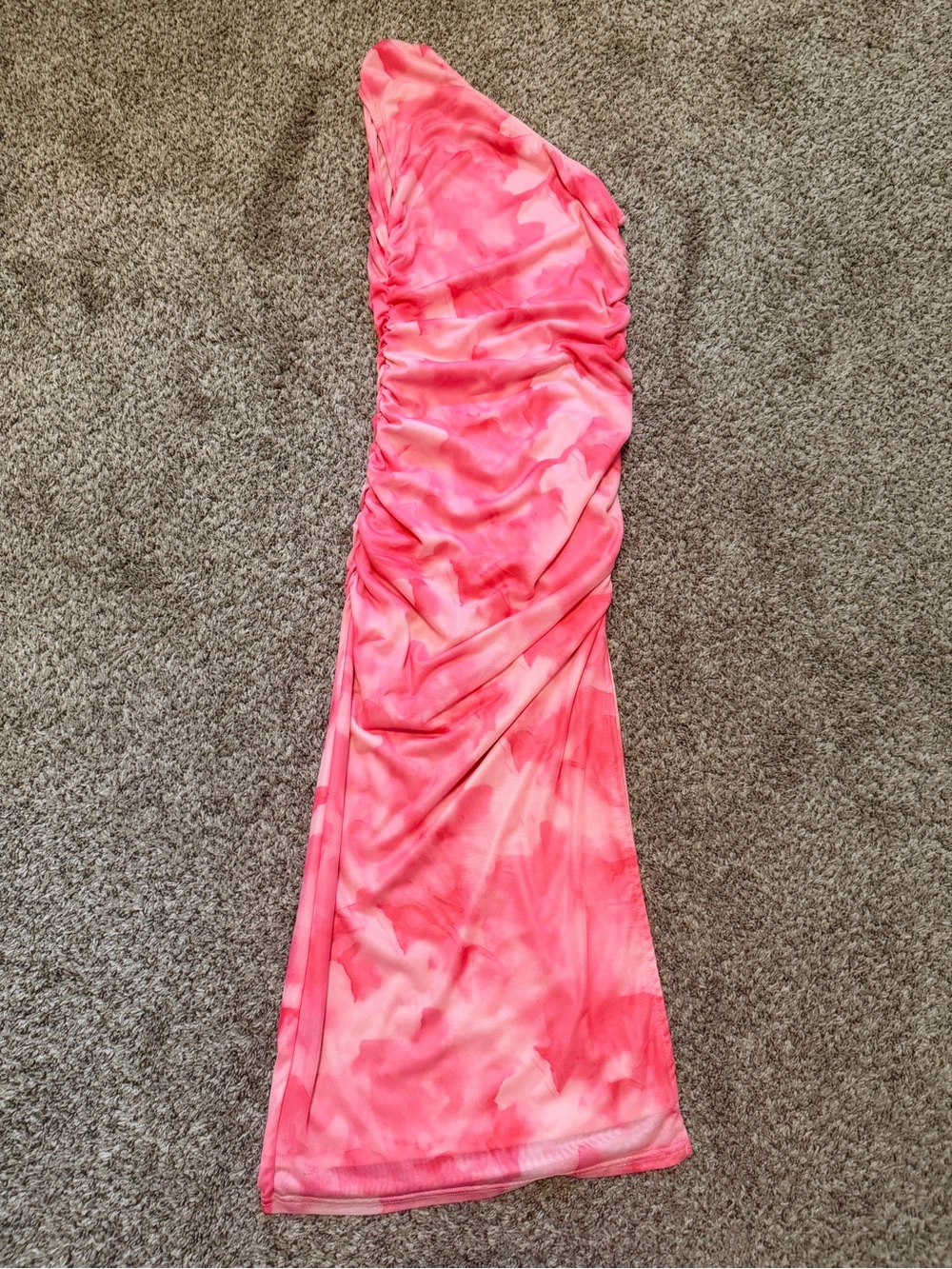 SHEIN Women’s One-Shoulder Pink Tie-Dye Ruched Dress